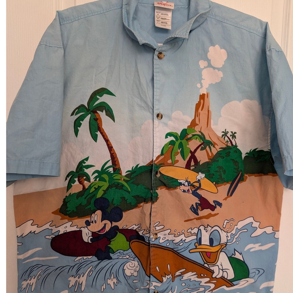 Mickey Mouse Donald Goofy Hawaiian Shirt - Mens Large Disney Store
